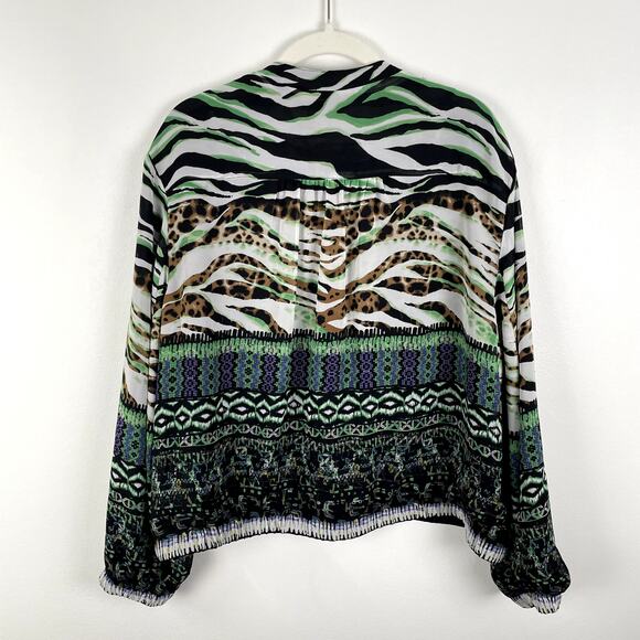 Vintage N Touch Full Zip Jacket Women XLP Green Funky Abstract Print Silky Retro - Picture 2 of 13
